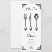 Laten we witte dineruitnodiging eten kaart (Voorkant / Achterkant)