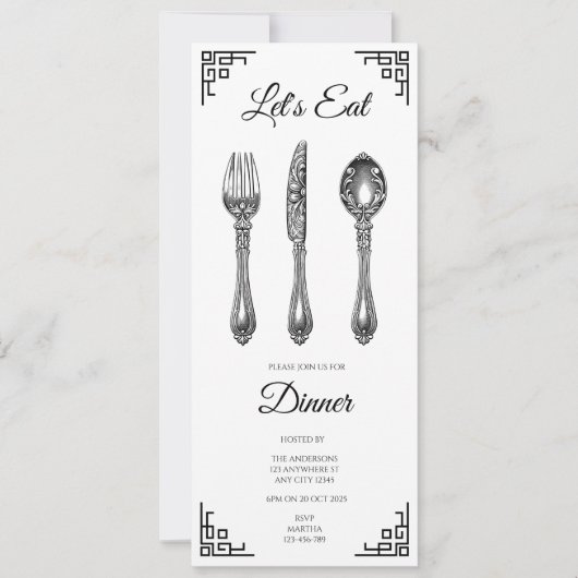 Laten we witte dineruitnodiging eten kaart (Voorkant)