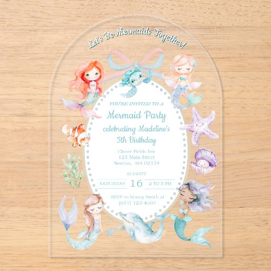 Laten we zeemeerminnen samen zijn, Mermaid Party V Acryl Uitnodigingen (Voorkant)