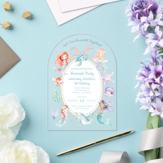 Laten we zeemeerminnen samen zijn, Mermaid Party V Acryl Uitnodigingen (Insitu (Huwelijk))