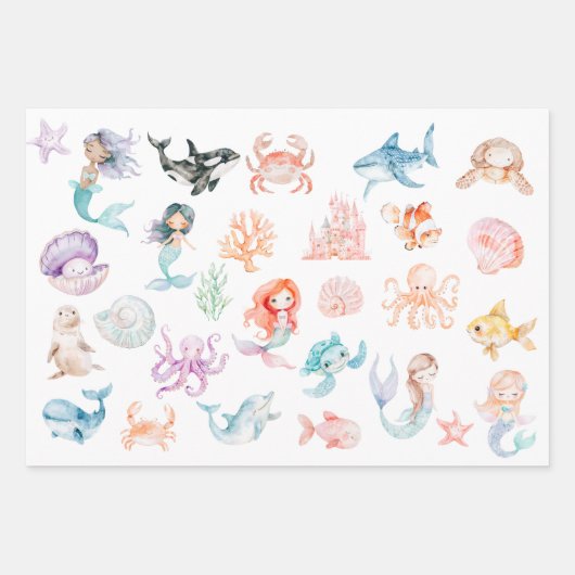 Laten we zeemeerminnen samen zijn, Mermaid Party V Inpakpapier Vel (Voorkant 3)