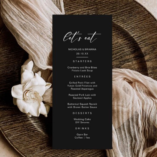 Laten we zwarte bruiloft eten menu
