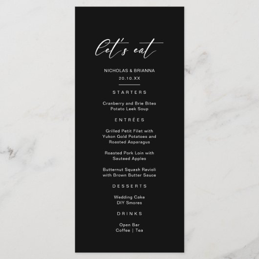 Laten we zwarte bruiloft eten menu (Voorkant)