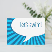 Laten we zwemmen! komische spraakbel kaart (Staand voorkant)