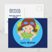 Laten we Zwemmen Meisjes Verjaardag Zwembad Feest Briefkaart (Voorkant / Achterkant)