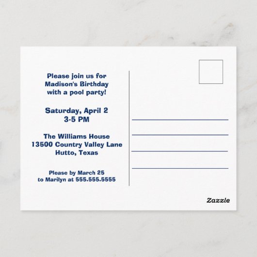 Laten we Zwemmen Meisjes Verjaardag Zwembad Feest  Briefkaart (Achterkant)