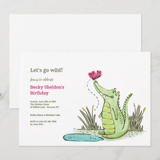 Later Alligator Birthday Party Kaart (Voorkant / Achterkant)