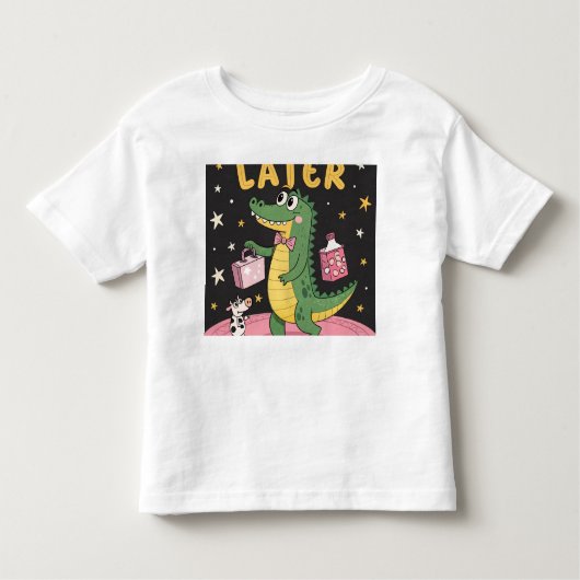 "LATER" - Retro Cartoon Alligator met een verrassi Kinder Shirts (Voorkant)