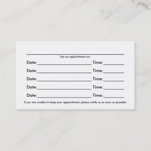 Laterale ruggengraatcentrale meervoudige aanstelli afsprakenkaartje (Achterkant)