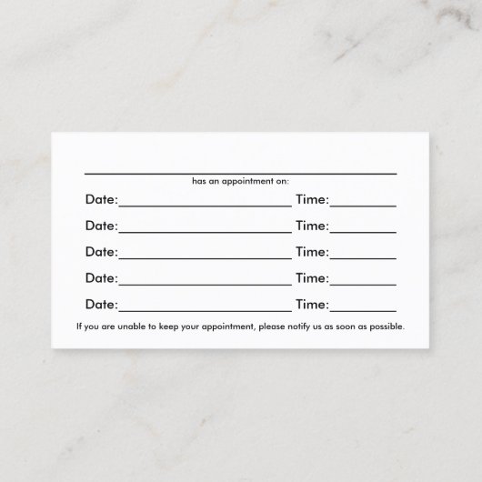 Laterale ruggengraatcentrale meervoudige aanstelli afsprakenkaartje (Achterkant)