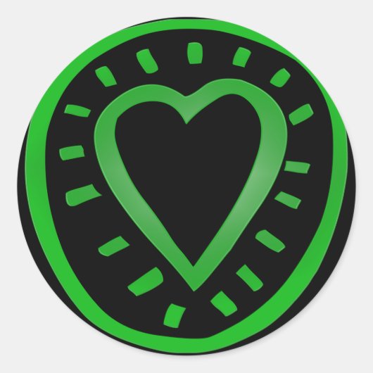 Latge Green and Black Heart Round Sticker (Voorkant)