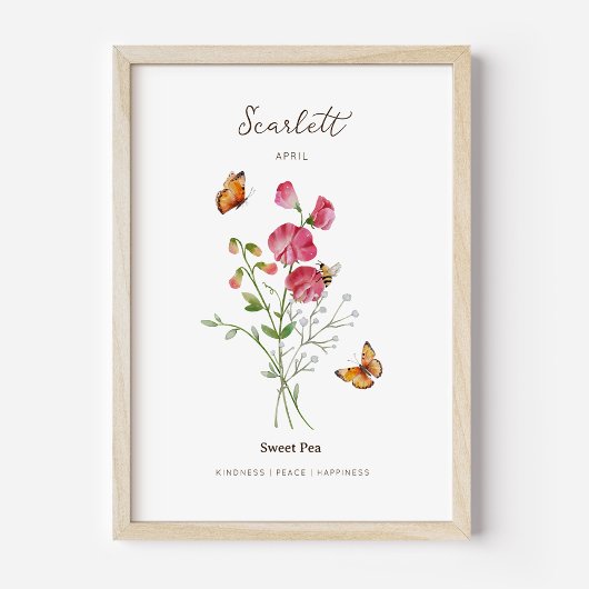 Lathyrus Geboortemaand Bloem Poster