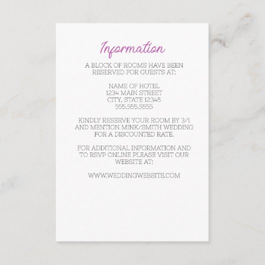 Lathyrus Paarse minimalistische bruiloft Informatiekaartje (Voorkant)