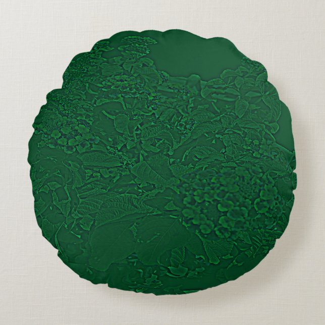 Latijns Bloemontwerp Groen. Rond Kussen (Voorkant)