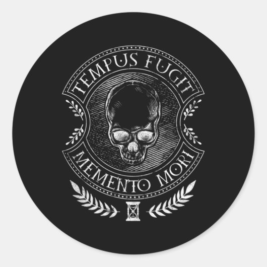 Latijnse Gezegden Tempus Fugit Meto Mori Ronde Sticker (Voorkant)