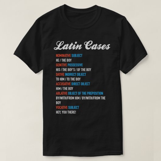 Latijnse Hoesjes Nominatief Dative Accusative Etc T-shirt (Design voorkant)