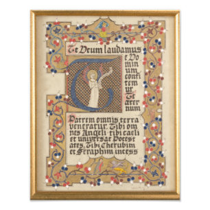 Latijnse Hymn Medieval Stijl Verlichte Calligrafie Foto Afdruk