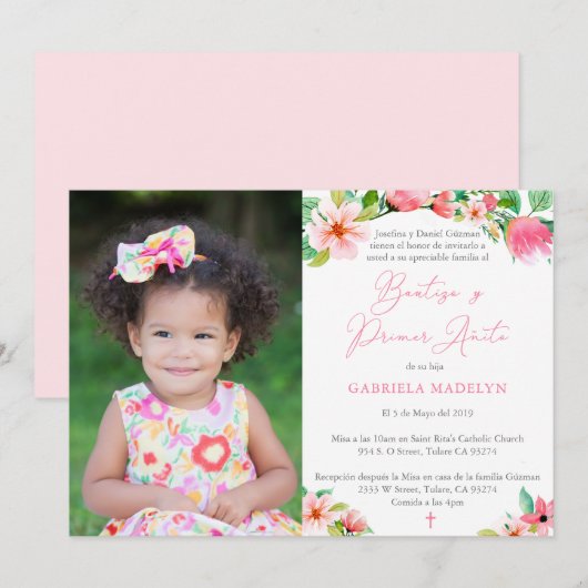 Latina 1st Birthday Baptism Party tropische kleure Kaart (Voorkant / Achterkant)