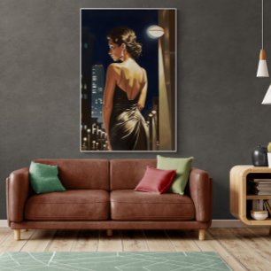 Latina die onder Miami Street Light Painting staat Poster