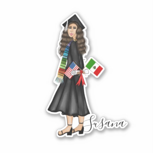 Latina met vlaggen en diplomatiek Afstuderen Sticker (Voorkant)
