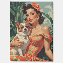 Latina Pin-Up Met Schattigee Hond Magneet