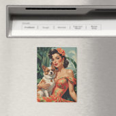 Latina Pin-Up Met Schattigee Hond Magneet (Insitu (Vaatwasser))