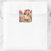 Latina Pin-Up Schilderen Vierkante Sticker (Tas)