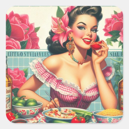 Latina Pin-Up Schilderen Vierkante Sticker (Voorkant)
