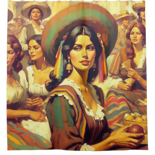  Latina Vrouw Schilderen Douchegordijn (Voorkant)