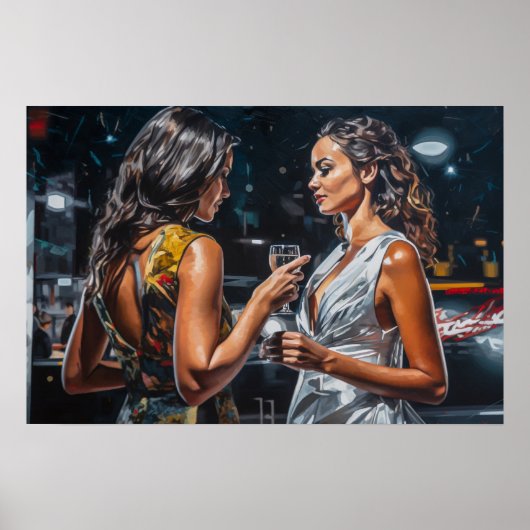 Latinas Talking at a Miami Nightclub Painting Poster (Voorkant)