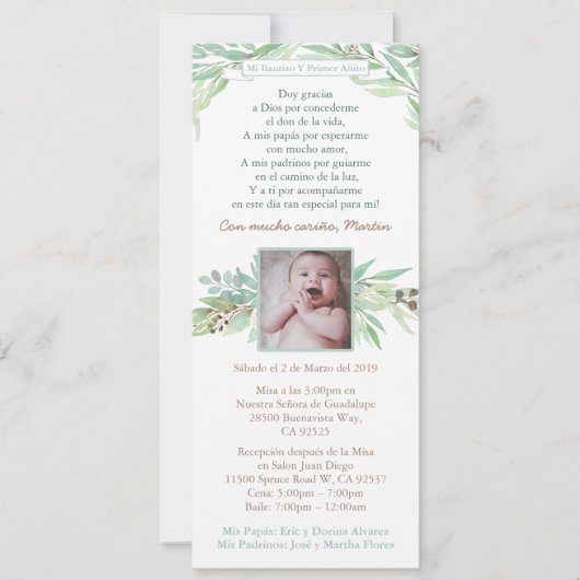 Latino Baptism First Birthday for Boy, Spaans Kaart (Voorkant)