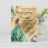 Latino Emerald Green Quinceanera uitnodiging (Staand voorkant)
