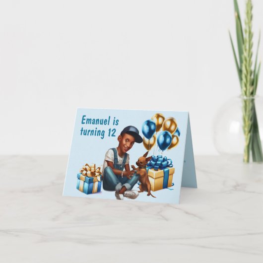 Latino jongen met hond verjaardag uitnodiging (Voorkant)