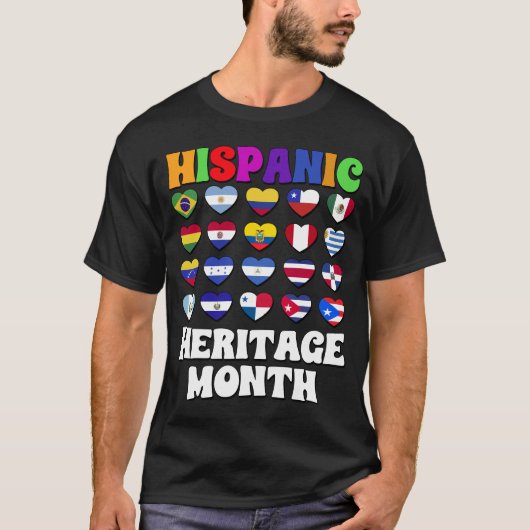 Latino-landen Vlaggen Hart, Gelukkig Feest T-shirt (Voorkant)