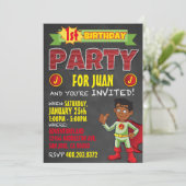 Latino Superheld Invitations. Kind Birthday Party Kaart (Staand voorkant)