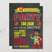Latino-superhelden uitnodigingen. Kinderverjaardag Kaart (Voorkant / Achterkant)