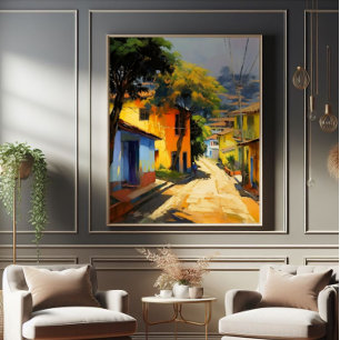 Latino Town Landschap Impressionisme Foto Afdruk