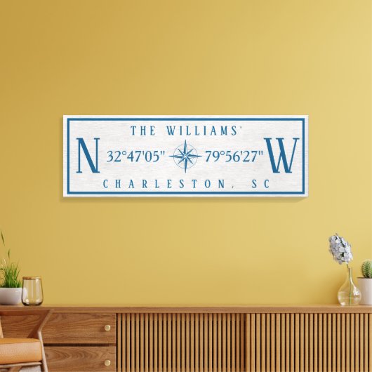 Latitude Longitude Personalized Family Name Wrap Canvas Afdruk (Insitu (Woonkamer))