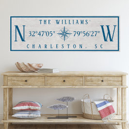 Latitude Longitude Personalized Family Name Wrap Canvas Afdruk