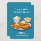 Latkes Creamy Applesauce Blue Hanukkah Greeting Feestdagenkaart (Voorkant / Achterkant)