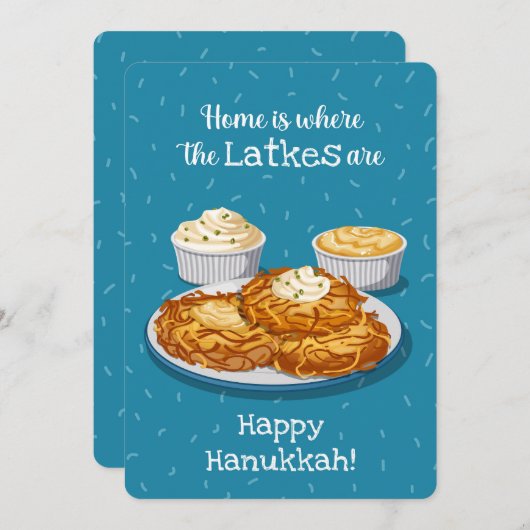 Latkes Creamy Applesauce Blue Hanukkah Greeting Feestdagenkaart (Voorkant / Achterkant)