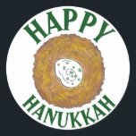 Latkes Happy Hanukkah Chanukah Joodse Feestdagen Ronde Sticker<br><div class="desc">Het ontwerp bevat een originele markeringsteken van een heerlijke, platte aardappelpannenkoek die is voorzien van een zure crème, een nietje in de joodse vakantiekuisine. Ideaal voor Hanukkah-feesten! Dit Chanoekapenontwerp is ook beschikbaar op andere producten. Er zijn ook veel extra design beschikbaar in deze winkel! Zie je niet wat je zoekt?...</div>