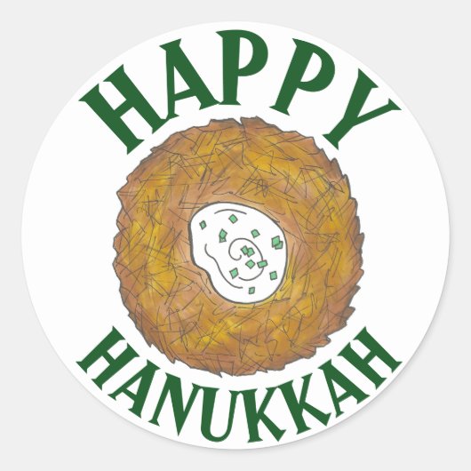 Latkes Happy Hanukkah Chanukah Joodse Feestdagen Ronde Sticker (Voorkant)