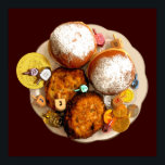 Latkes, Sufganiot (gelei Donuts) Poster<br><div class="desc">"Joodse expressies" biedt een boodschappervaring omdat je nergens anders iets vindt. Welkom in onze winkel. Vertel je vrienden over ons en stuur ze onze link naar http://www.zazzle.com/YehudisL?rf=238549869542096443*</div>