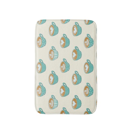 Latte Art in Cute Blue Coffee Mugs Badmat (Voorkant Verticaal)