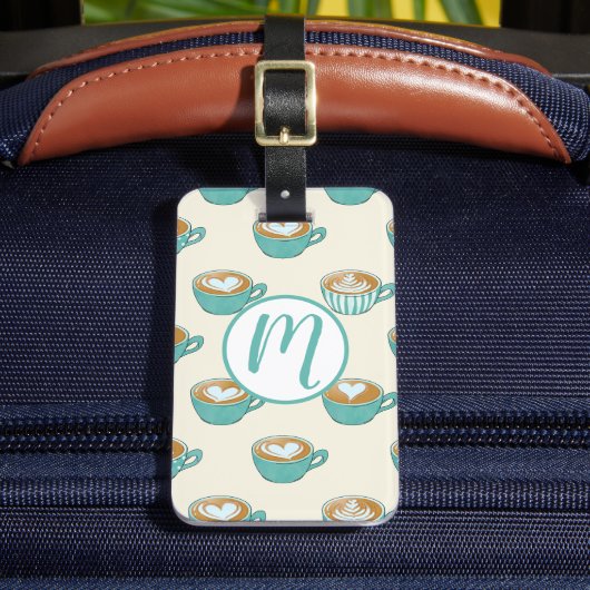 Latte Art in Cute Blue Coffee Mugs Bagagelabel (Voorkant Insitu 2)