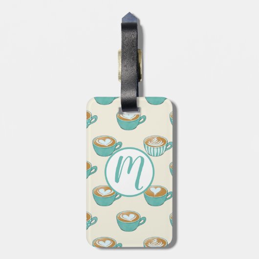 Latte Art in Cute Blue Coffee Mugs Bagagelabel (Achterkant verticaal)