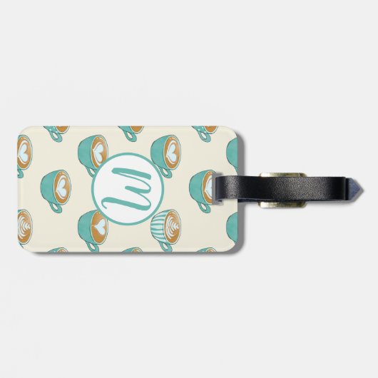 Latte Art in Cute Blue Coffee Mugs Bagagelabel (Achterkant horizontaal)