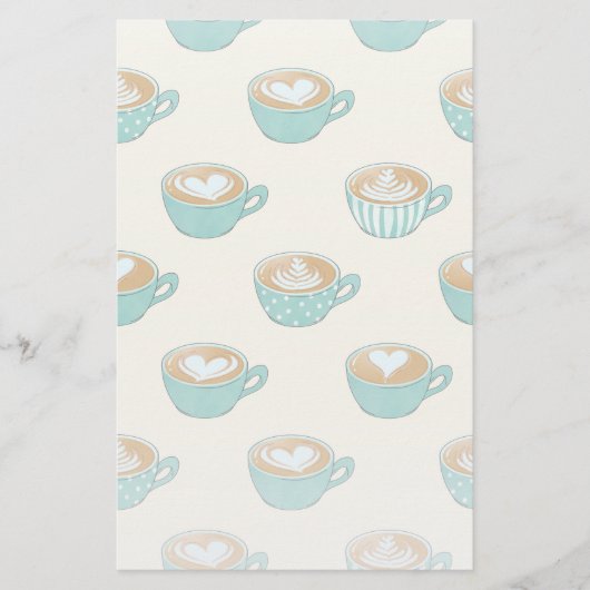 Latte Art in Cute Blue Coffee Mugs Briefpapier (Voorkant)