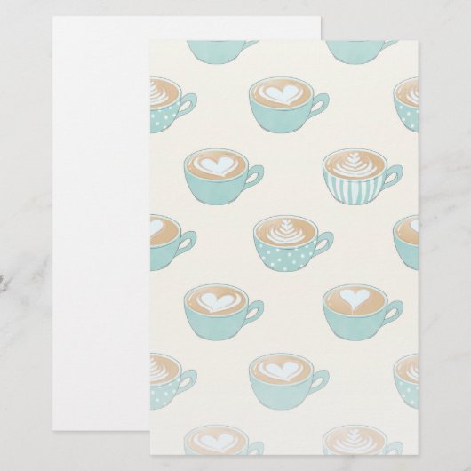 Latte Art in Cute Blue Coffee Mugs Briefpapier (Voorkant / Achterkant)